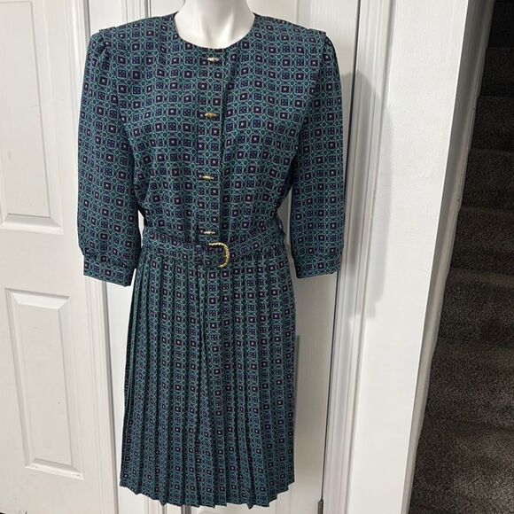 BRELI Original Vintage Elegant Blue Patterned Dress - Picture 2 of 9